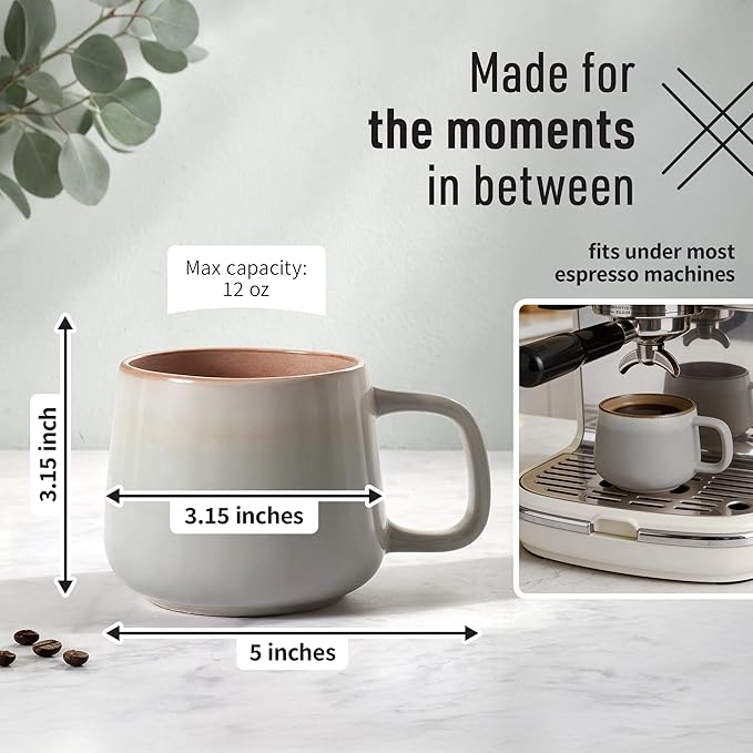 Ava Nord Stoneware Ceramic Coffee Mugs Set of 4-12 oz - Sage Ash | Lead-Free, Non-Toxic, Freezer - Microwave & Dishwasher Safe, Comfortable Handle, Aesthetic Nordic Design for Tea, Latte - Image 2