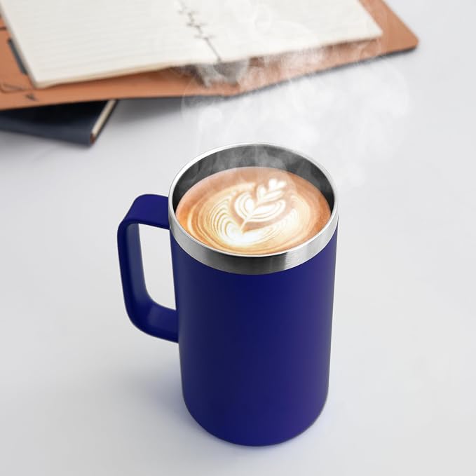 DOMICARE 24oz Mug with Handle and Lid, Stainless Steel Coffee Mug, Travel Mug with Handle, Double Wall Vacuum Coffee Tumbler, Reusable Insulated Cup, Dark Blue, Pack 8 - Image 2