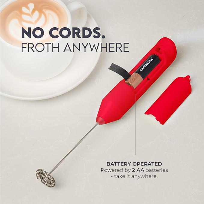 Zulay FrothMate Powerful Milk Frother for Coffee - Portable & Compact Handheld Foam Maker for Lattes, Cappuccinos, Matcha, Hot Chocolate - Milk Foamer Frother - No Stand Electric Whisk (Red)