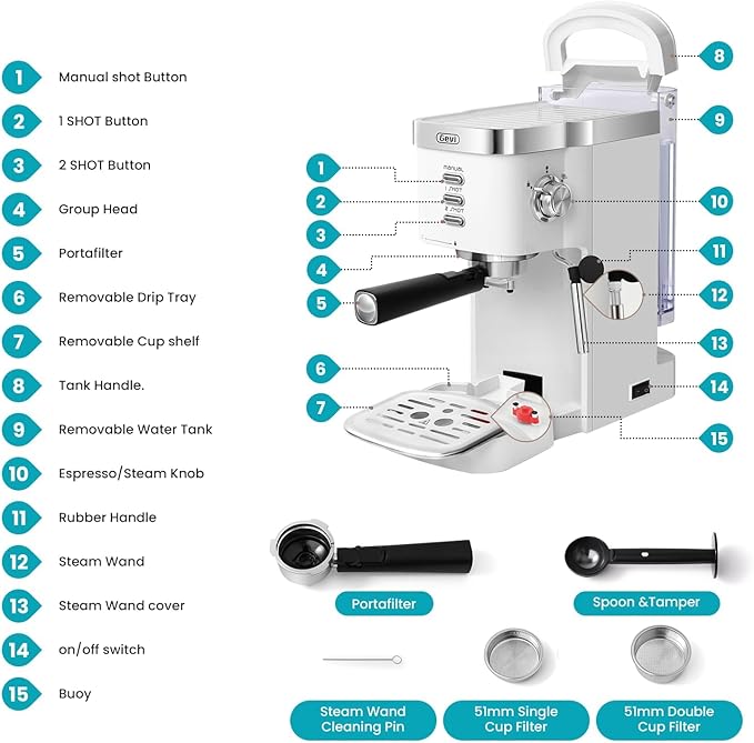 Gevi Espresso Machine 20 Bar High Pressure,Compact Espresso Maker with Milk Frother Steam Wand,Cappuccino,Latte Maker with Adjustable Shot Volume for Home,Gift for Mom and Dad