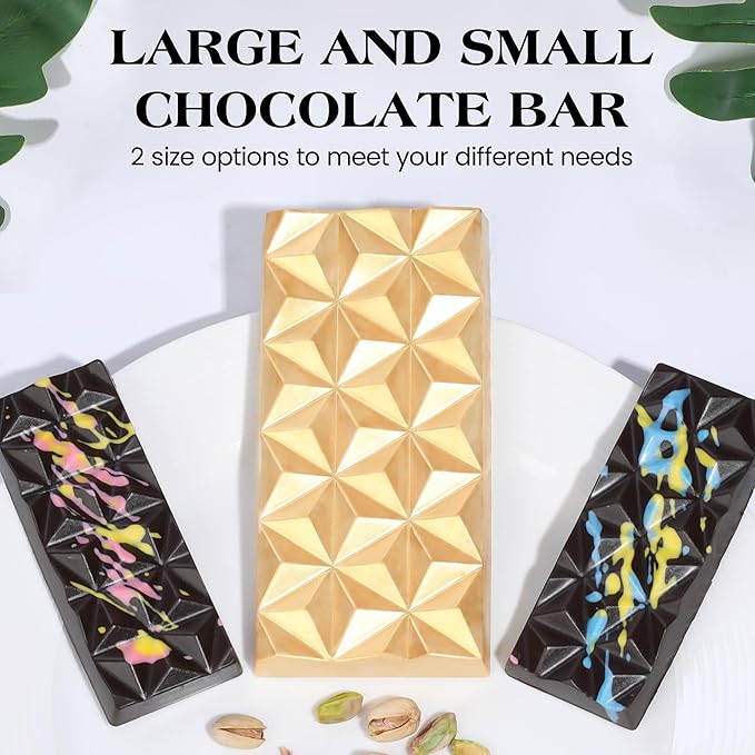 3 Pcs Chocolate Bar Mold Deep Dubai Break Apart Candy Molds Thick Stuffed Silicone Molds for Filling Knafeh Pistachio Chocolate Bar and Wax Melts Large (Pyramid Shape)