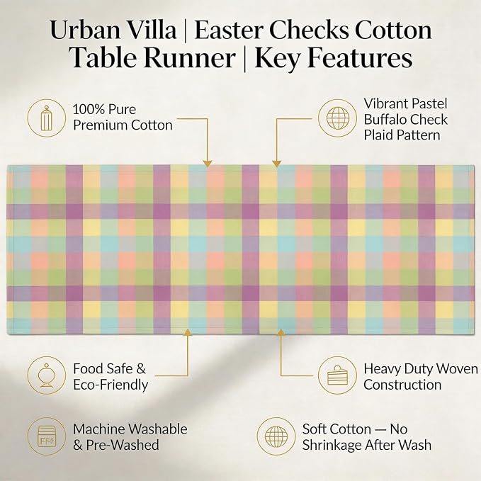 Urban Villa Table Runner Cotton Heavier Quality 14x72 Easter Check - Image 2