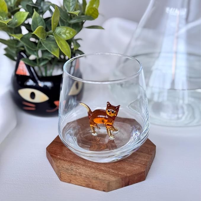 Cat Figurine Glass Cup 3D Animal Artisan Glassware Collection Handmade Cute Wine Cup Meow Garden Crystal Cat Tumbler Gothic Decorations Stemless Wineglass - Image 3