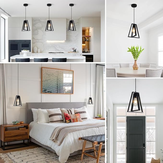 Black Farmhouse Pendant Light Kitchen Island Rustic Hanging Light Fixture Adjustable Height Metal Ceiling Pendant Lighting Mini Industrial Chandelier for Bedroom Entryway (1 Pack) - Image 6