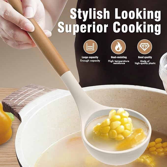 AVGPD Silicone Cooking Utensils Set, Silicone Utensils for Cooking, 446° Heat Resistant Kitchen Utensil Silicone Spatula Sets, Kitchen Gadgets for Non-Stick Cookware BPA FREE (Cream White) - Image 4
