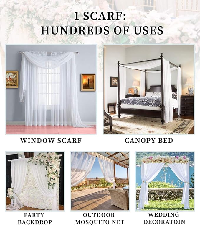 Warm Home Designs 55 x 360 Silver Sheer Window Scarf. AM Silver 360" | Extra Long Window Scarves Valances are Great As Wedding Arch Draping Fabric, Bed Canopy Or for Decorative Project. - Image 7