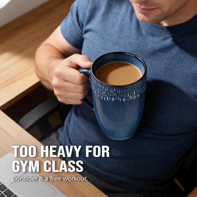 22oz Oversized Heavyweight Ceramic Coffee Mug, Large (Blue) | 22oz Extra Large, Oversized Heavyweight Ceramic, Reactive Glaze, Microwave & Dishwasher Safe, Prop 65 Compliant, Gift Box - Image 4