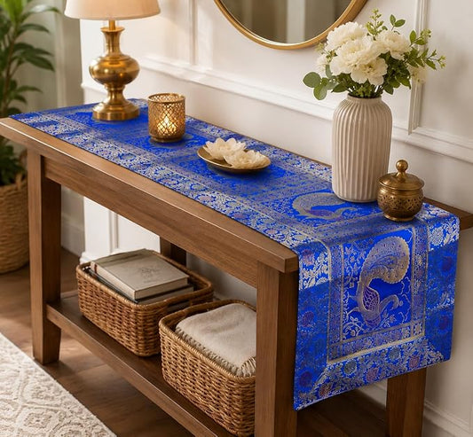 Indian Handmade Peacock Design Table Runner.Traditional Decorative Ethnic Kitchen Table Cloth for Wedding Bridal Birthday Party Decorations. 60 X 16 Inch Turquoise Color by Unknown