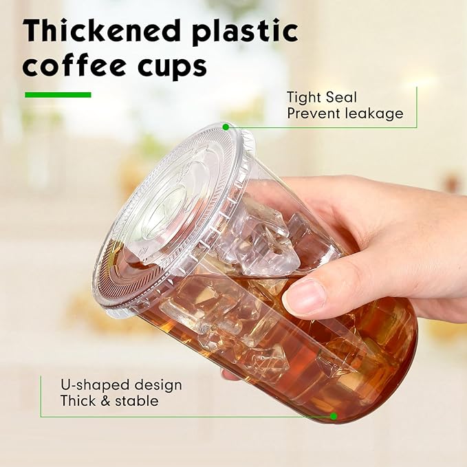 Baderke 25 Set Plastic Cups with Lids and Straws, Disposable Plastic Iced Coffee Cup for Cold Beverage Juice Smoothie Crystal for Coffee Shops Party Catering(Clear,16 oz) - Image 4