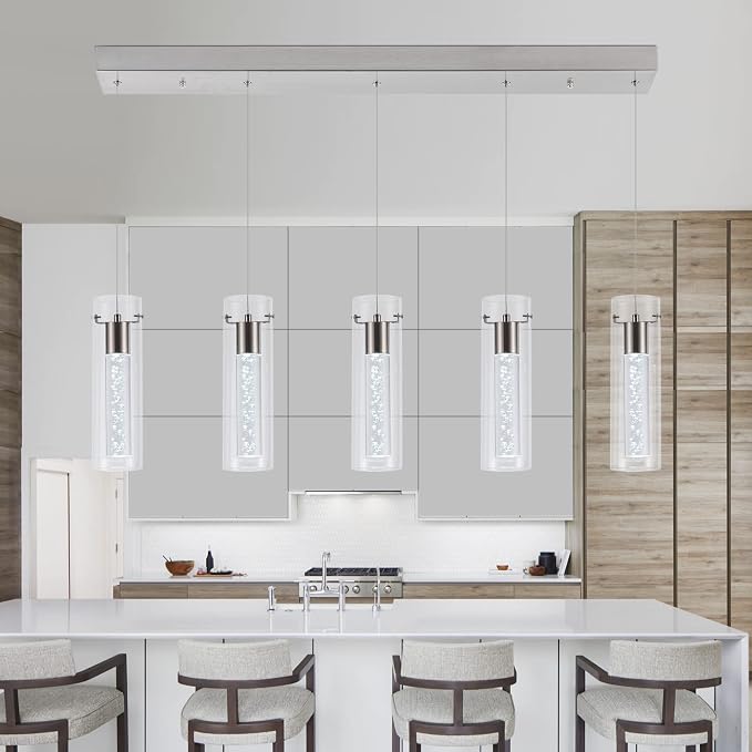 Dimmable Kitchen Pendant Lights, Brushed Nickel Remote Control led Pendant Lighting,3D Modern Pendant Light for Kitchen Dinning Room, Living Room, Corridor, Cafe bar, Club, Restaurant - Image 7