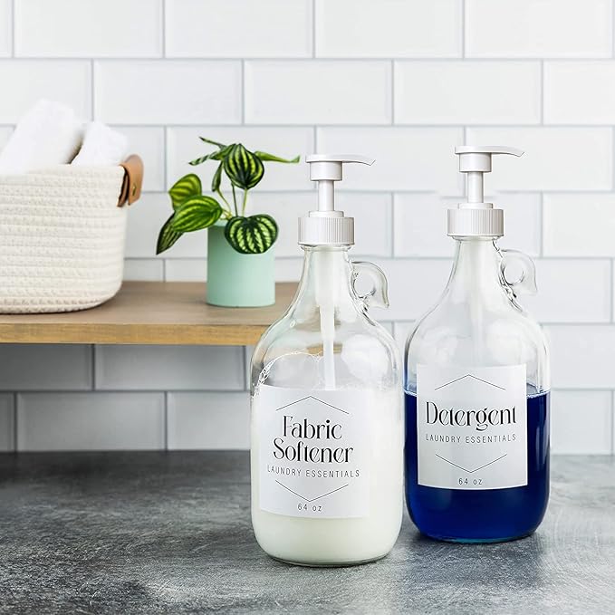 Gallon Pump Dispenser for Glass Jugs or Plastic Bottles - Compatible with Listerine Pump 1-1.5L Bottle Heavy-Duty Commercial Grade for Syrup, Soap, Condiments, Detergent - Pack of 4 White Pumps