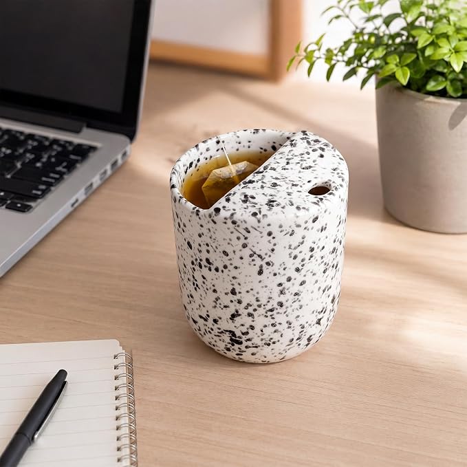 Ceramic Coffee Mug with Sip Hole 10 oz Speckled Pattern Coffee Cup Retro Hand Painted Ceramic Tea Travel Mug Cappuccino Latte Cup for Kitchen Dining Travel, Microwave & Dishwasher Safe - Image 4