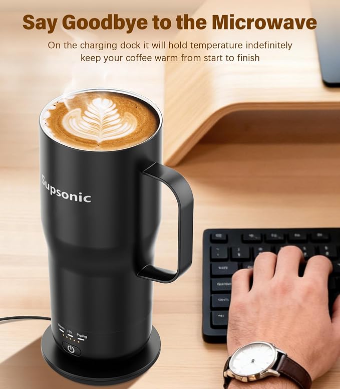 Supsonic Heated Coffee Mug Rechargeable, 20oz Long-Lasting Battery (S3) | Dry-burn protection, 2Hr auto-off, 3-Temp settings, Constant temperature, Inner stainless steel, Warm gift for men women - Image 3