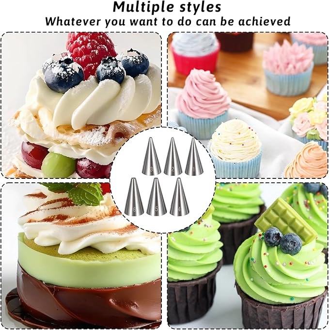 6 Pcs Round Piping Tips Set, Stainless Steel Icing Tips Cupcake Frosting Nozzles Small Cake Decorating Piping Tip Cake Writing Icing Tool Pastry Dispensers Supplies for Baking Cookies Puff Cream