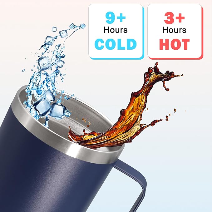 20 oz Tumbler with Handle and Lid Insulated Travel Coffee Mug Navy 12P | Stainless Steel Tumbler, coffee tumbler with handle,Spill Proof Double Wall Vacuum Tumbler Cup Keep Drink Hot & Cold - Image 4