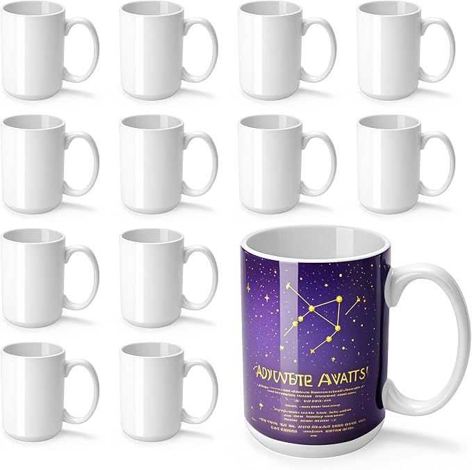 Joyclub Sublimation Mugs Blank 15 oz Coffee Mugs Bulk White Ceramic Cups with Handle Tazas Para Sublimar for Coffee Latte Tea Milk Soup DIY Gifts by Joyclub
