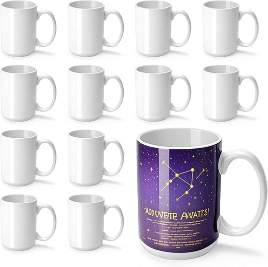 Joyclub Sublimation Mugs Blank 15 oz Coffee Mugs Bulk White Ceramic Cups with Handle Tazas Para Sublimar for Coffee Latte Tea Milk Soup DIY Gifts by Joyclub