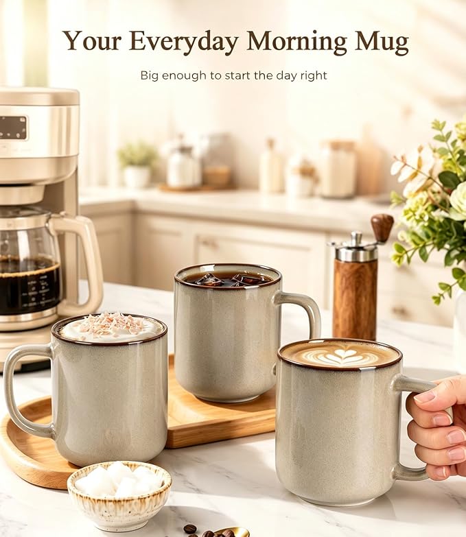 GBhome Large Coffee Mugs Set of 6, 16oz Handmade Coffee Mugs Set with Large Handle for Cappuccino/Latte/Tea/Hot Cocoa, Dishwasher & Microwave Safe-Oatmeal - Image 7