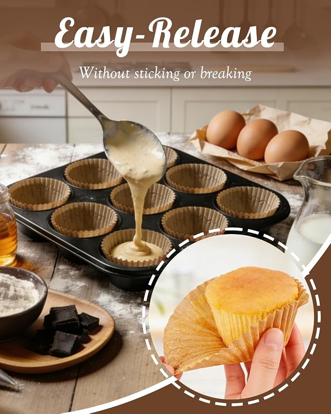 700 Count Brown Cupcake Liners - Natural Parchment Baking Cups, 2 Inch | Non-Stick, Greaseproof, Disposable Muffin Liners - Hold Cupcakes, Muffins, Desserts & Nuts for Parties, Weddings and Birthday - Image 3