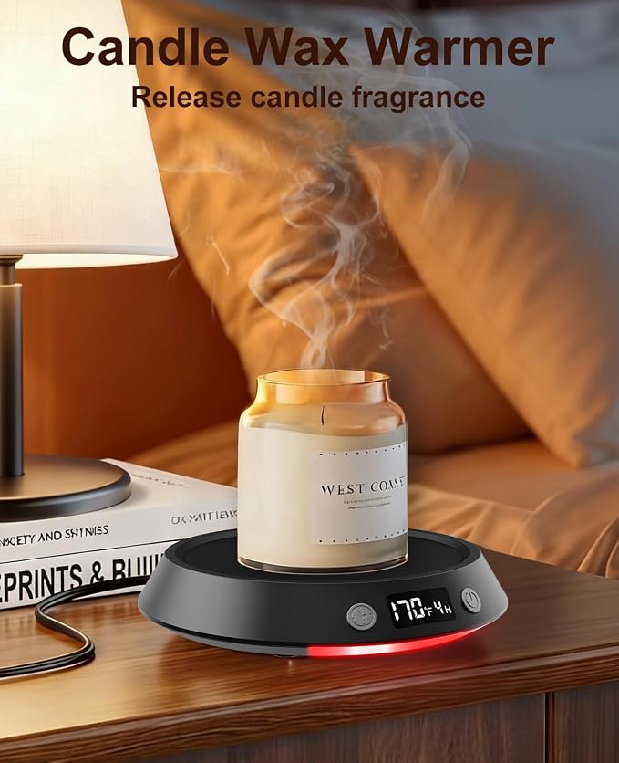 Kepwam Coffee Mug Warmer - 50W Electric Coffee Warmer for Desk 3 Temp Settings & 2-9 Timer Smart Cup Warmer for Desk Candle Warmer Plate with LED Lights Beverage Tea Milk Warmer for Home & Office - Image 4