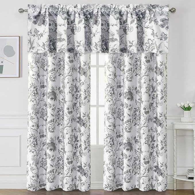 H.VERSAILTEX Blackout Curtain Valances for Kitchen Window/Living Room/Bathroom Privacy Added Rod Pocket Home Decoration Winow Valance, 52" W x 18" L, Floral in Antique Green (Pack of 4) - Image 8