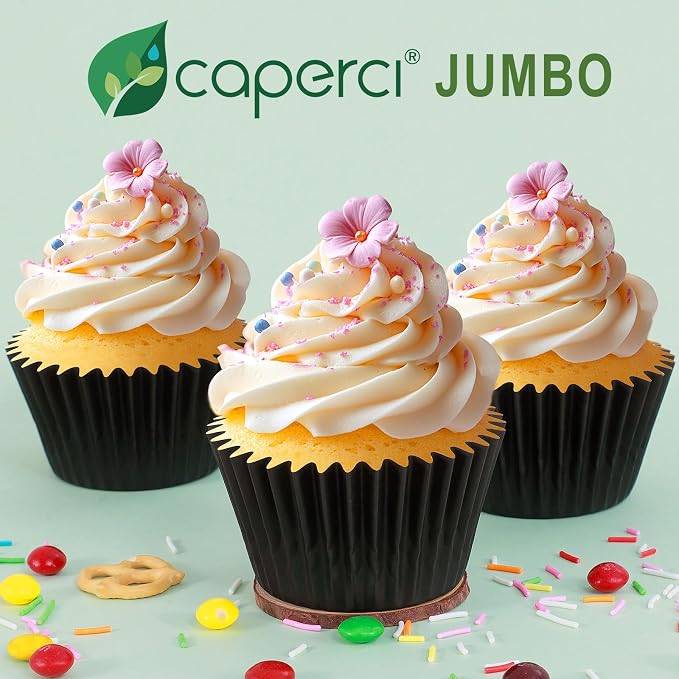 Caperci Heavy Duty Black Jumbo Cupcake Muffin Liners for Baking - Extra Large 100pcs Grease-Resistant Paper Baking Cups, No Muffin Pan Needed, Odorless, Easily Peels (Black) - Image 7