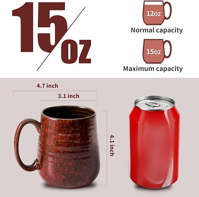 Hasense Red Coffee Mugs Set of 4, 12 oz Coffee Cups Ceramic, Latte Mug with Large Handle for Coffee, Tea, Milk and Chocolate,Easy Hold & Clean, Dishwasher & Microwave Safe - Image 3