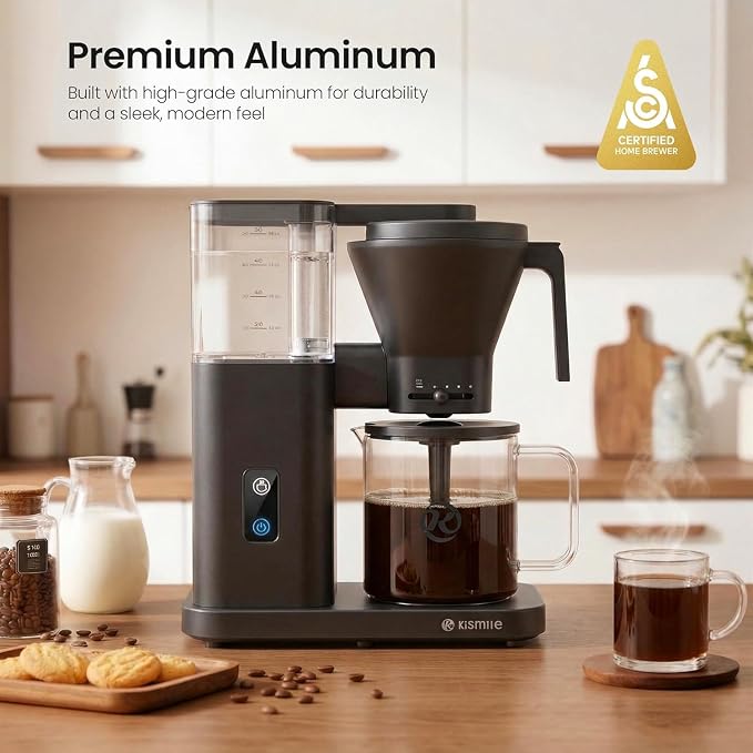 Kismile SCA-Certified 8-Cup Drip Coffee Maker with Pour-Over Control | 3-Second Heating at 197–205°F, Adjustable Flow, Removable 1.25L Water Tank, 20-Min Cold Brew and 40-Min Keep Warm - Image 2