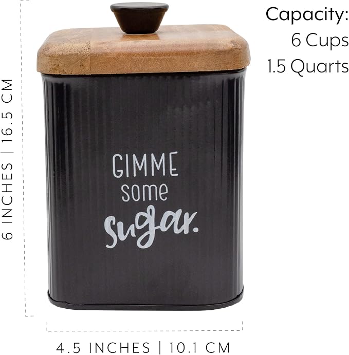 AuldHome Design Farmhouse Black Enamelware Canisters (Set of 3); Storage Containers for Coffee, Tea and Sugar in Black Enamel and Wood Design - Image 5