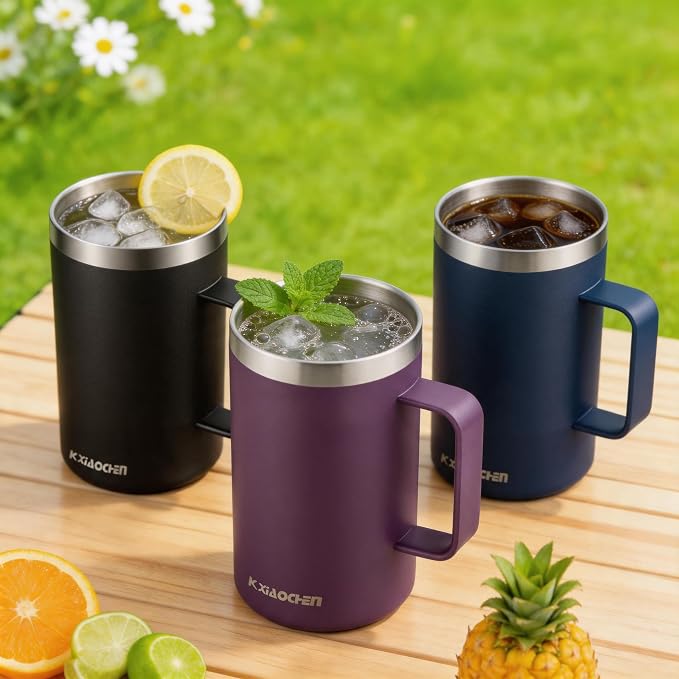 KXIAOCHEN 20 oz Insulated Coffee Mug, Coffee Cup with Lid and Wide Handle | 18/8 stainless steel, 6+ hours hot or 12+ hours cold, wide mouth, no-sweat exterior, for office, work, home and camping - Image 4