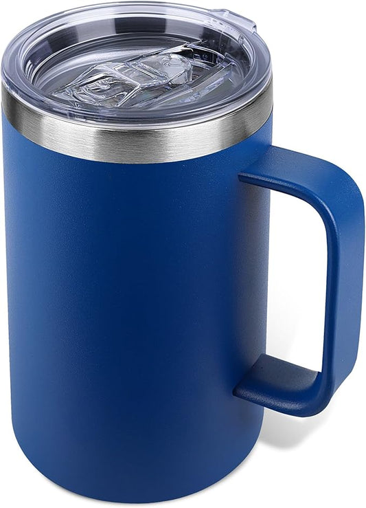 22oz Insulated Coffee Mug with Handle & Leak-Proof Lid - Double Wall Stainless Steel Travel Tumbler for Commute/Office/Home, Dark Blue, 1 Pack by Unknown