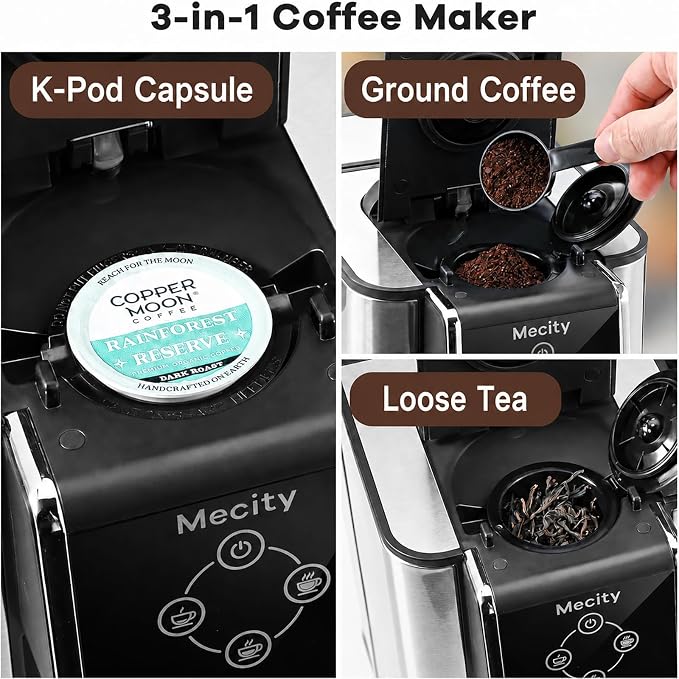 Mecity Coffee Maker 3 in 1 Single Serve Coffee Machine, Compatible with K cup Capsules, Instant Coffee Pot, Tea maker, 6,8,10 Oz Cup, Removable 50 Oz Water Reservoir, 120V 1150W - Image 4