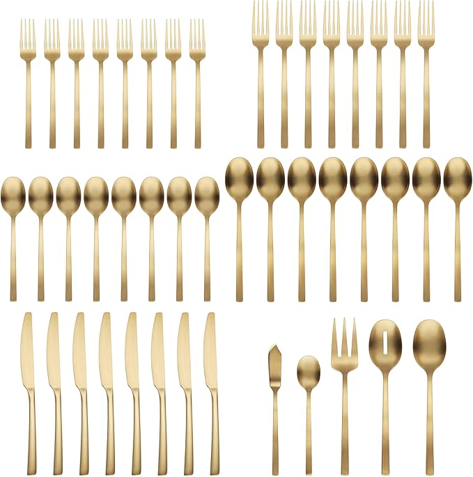 Cambridge Silverware Set, Beacon Gold Satin 45-Piece Flatware Set, Service For 8, 18/0 Stainless Steel, Dishwasher Safe, Flatware Cutlery Sets, Utensils, Knives Spoons And Forks (Gold, 45 Pieces) - Image 2
