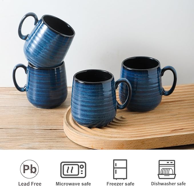 Hasense Small Coffee Mugs 8 oz, Ceramic Cappuccino Cups Set of 4, Espresso Mug with Handle for Latte, Tea, Milk and Mocha, Mini Cups for Gift, Dishwasher & Microwave Safe, Blue - Image 4