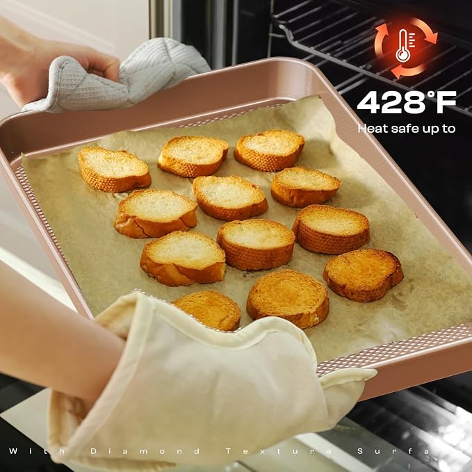 12-Piece Nonstick Bakeware Set with Baking Pan - Ceramic Coated Gold | Baking Set with Baking Pan, Cake Pan, Muffin Pan, Loaf Pan, Square Pan, Roasting Pan, Cookie Pan, Cooling Rack & Utensils - Image 7