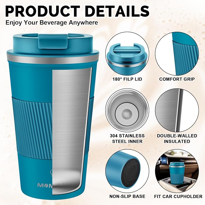 MOMSIV 12oz Travel Coffee Mug, Insulated Coffee Cup with Leak-proof Lid | 6-Hour Heat Retention, 360°Leak proof, Vacuum Stainless Steel Double Walled, BPA-free, Reusable And To Go Coffee Mug - Image 5