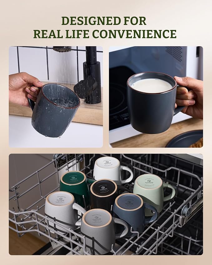 famiware Mercury Coffee Mugs 13 oz, Coffee Mugs Set of 6 with Handle, Ceramic Cups for Latte, Hot Tea, Cappuccino, Mocha, Cocoa, Charcoal - Image 6