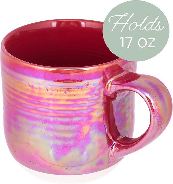 Elanze Designs Glossy Reactive Glaze Large 17 Fluid Ounce Everyday Kitchen Food Grade Ceramic Stoneware Coffee Mug Cup with Comfort Curved Handles, Set of 4, Red - Image 3