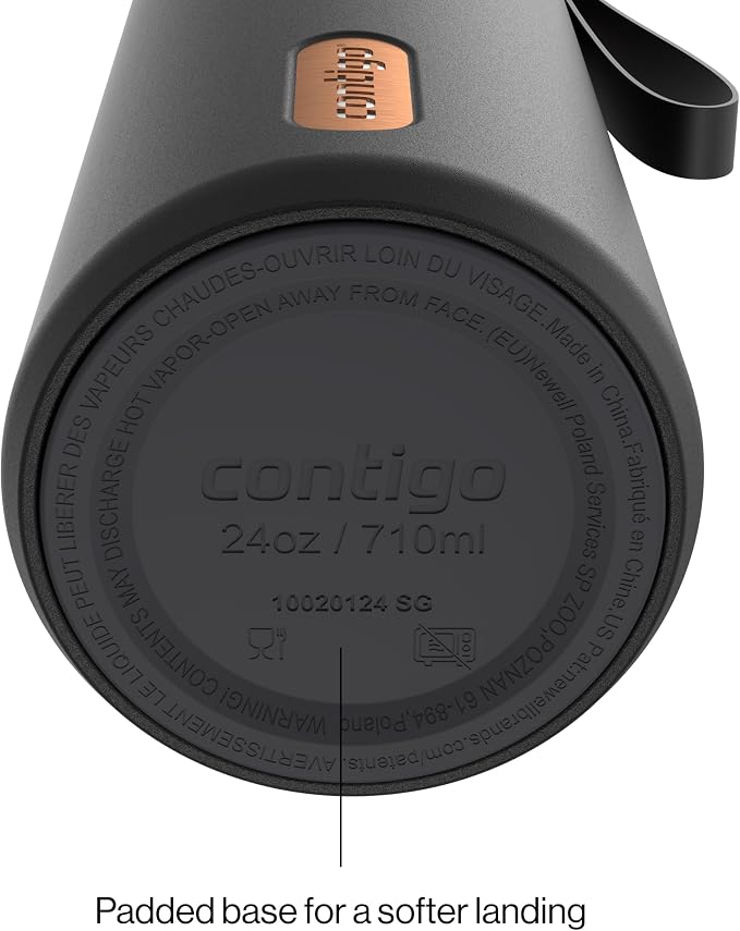 Contigo AutoSeal 24 oz Stainless Steel Vacuum-Insulated Water Bottle with Leakproof Push-Button Spout & Lock, Carry Strap, BPA-Free & Lead-Free, Dishwasher Safe - Image 4