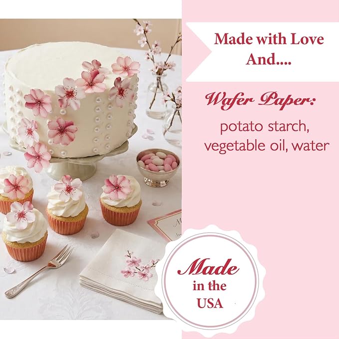 NEW Sugar Robot - Edible Wafer Cherry Blossoms for cake decorating - Small Size - Edible flowers cake decorations - Premium Crafted - Made in the USA Cake -Set of 24 (Wafer Flowers) - Image 3