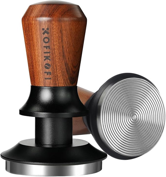 58mm Espresso Tamper, Coffee Tamper with 30lbs Spring Loaded, Espresso Coffee Tamper with Stainless Steel Ripple Base and Rosewood Handle Fits for E61,Breville and All 58mm Espresso Machines