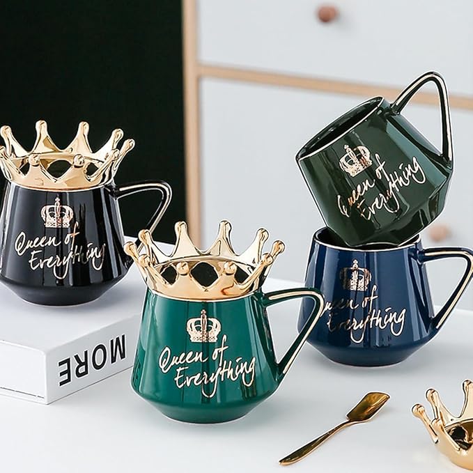 Arawat Queen of Everything Mug with Lid Sweet Black Mug with Crown Coffee 12 oz Mug Gift with Spoon & Coaster Ceramic Tea Mug Birthday Gift for Women Mom Girlfriend Valentine's Day Gifts for Women Man - Image 8