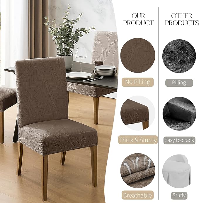MOSAYT 100% Waterproof Dining Room Chair Covers Set of 6, Super Fit Stretch Jacquard Parson Chairs Slipcovers Removable Washable Chair Seat Protectors for Home, Kitchen, Banquet (Taupe - XL) - Image 4