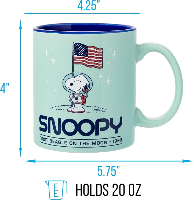 Silver Buffalo Peanuts Beagle on the Moon Snoopy Space, Ceramic Mug, 20oz | First, 0.59 Liters - Image 2