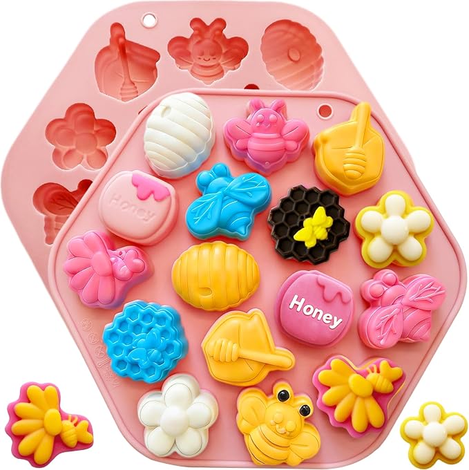 2Pack Bee Silicone Molds for Chocolate, Honey Bee Chocolate Mold Honeycomb Silicone Candy Molds Flower Honey Pot Shapes for Candy, Jelly, Sugar, Gummy, Cake Decoration, Fondant, DIY Ice Cube Tray by JJzxwish