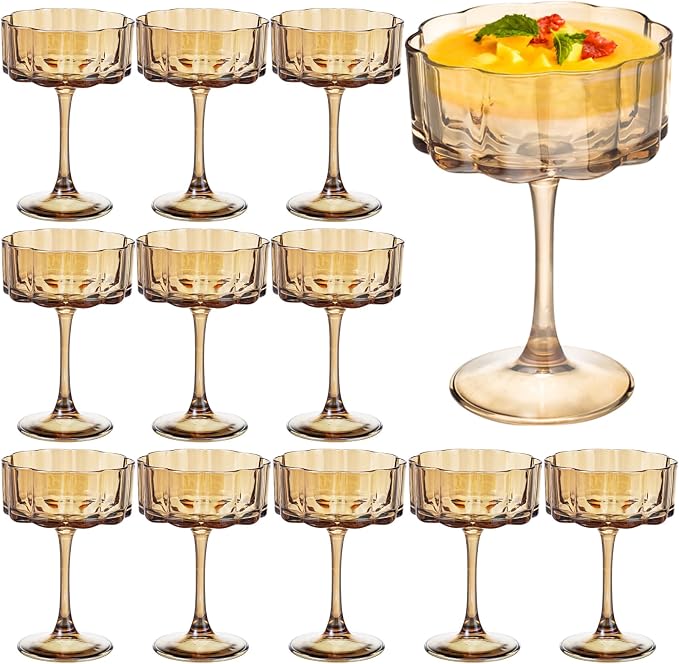 Vintage Champagne Coupes Glass Cute Martini Cocktail Glasses,13oz Crystal Martini Wine Glasses Set Of 12 Elegant Flower -Shaped Goblet Drinking Champagne Dessert Yogurt Ice Cream Glassware Cups Amber by Unknown
