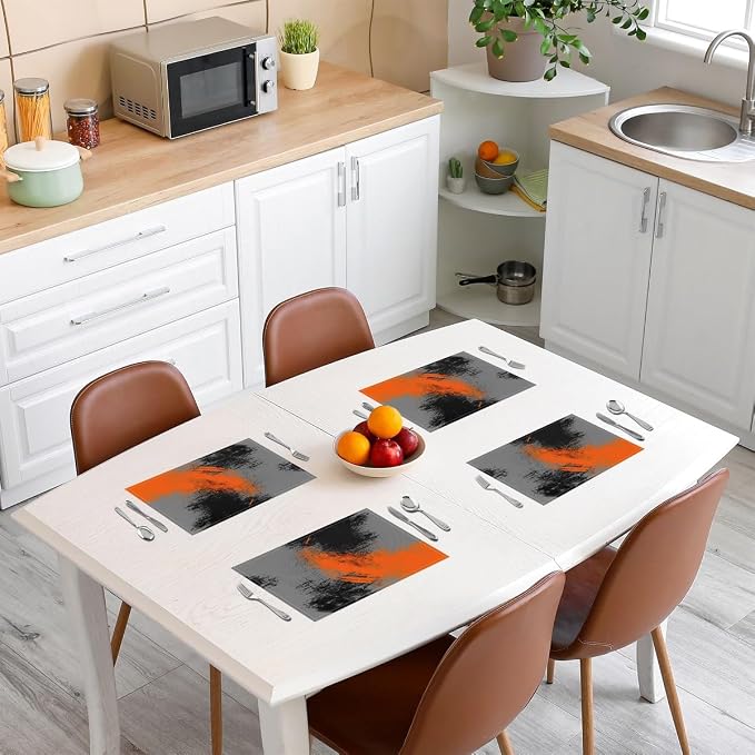Feelyou Orange Grey Black Placemats Set of 4 18"x12" Kids Abstract Placemat for Kitchen Dining Table Decor Indoor Outdoor for Boys Geometric Table Place Mats, Modern Art - Image 3
