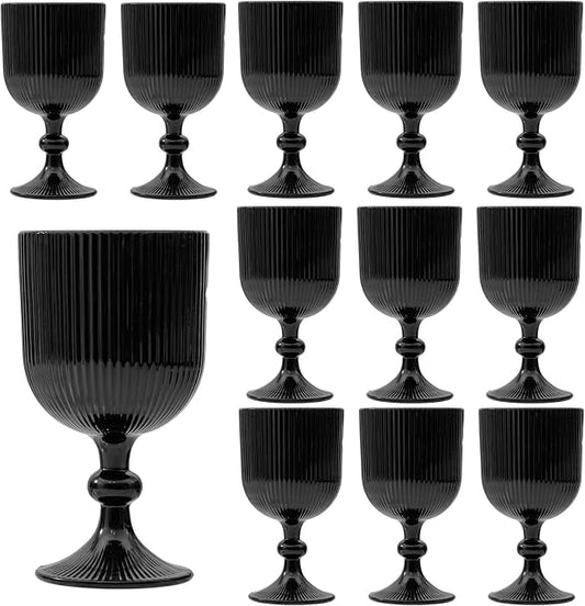 12 Pcs Black Vintage Wine Glasses, 11 Ounces Colored Glass Water Goblets, Unique Embossed Pattern High Clear Stemmed Glassware Wedding Party Bar Glass Drinking Cups Fancy Glasses Set Hand Wash Only by XKXKKE
