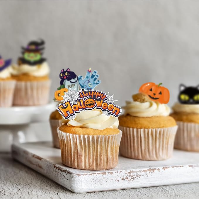 280pcs Halloween Cake Decoration - Edible Dessert Toppers With Ghost, Bat, Graveyard, Zombie, Skeleton, Spider, Pumpkin, Witch Hat, Eyeball (40 Styles) - Image 5