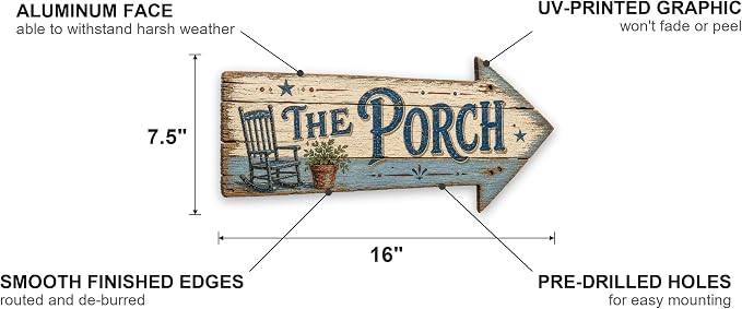 The Porch Right-Pointing Arrow Sign | barnwood look, rustic, durable print, ready to hang - Image 2